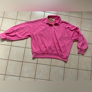 BIBI Mineral Wash French Terry Collar Sweatshirt Sz Small NWT! Pink